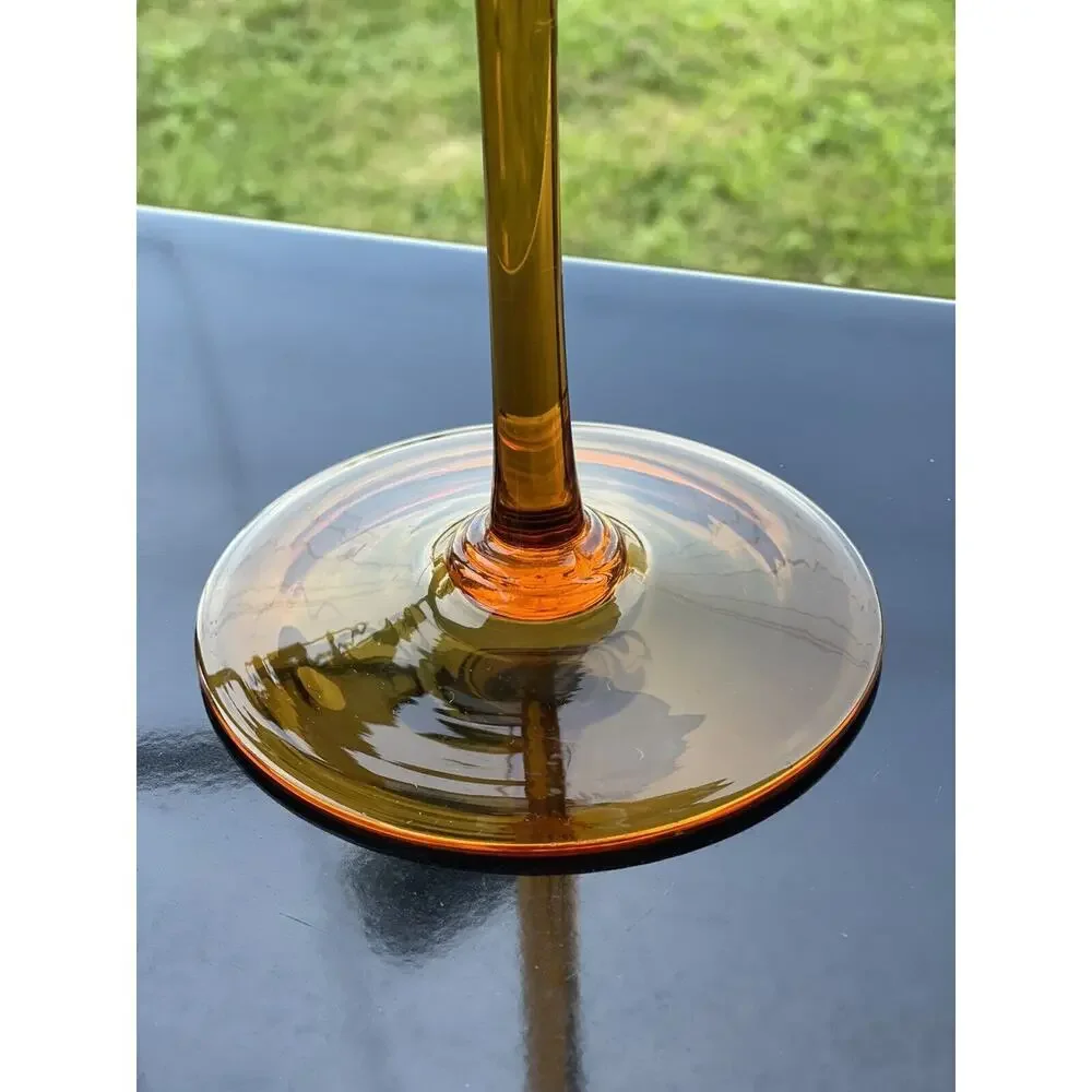 Vintage Empoli Amber Italian Tall Art Glass Optic LONG Stem Compote Vase Snifter